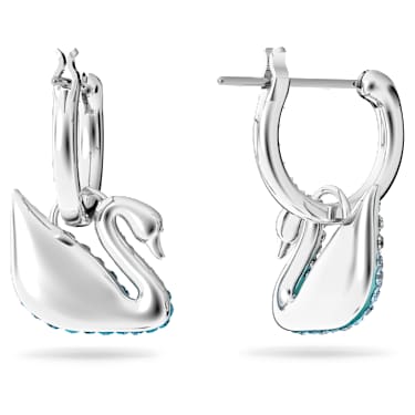 Swarovski Iconic Swan ドロップピアス, スワン, ブルー, ロジウム・プレーティング