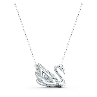 Colier Swan, Lebădă care dansează, Alb, Placat cu rodiu | Swarovski