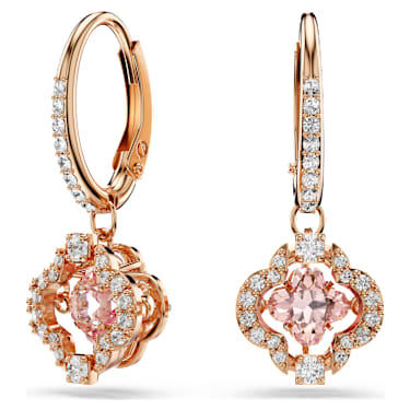 Brincos compridos Una, Trevo de quatro folhas, Rosa, Acabamento em ouro rosa de 18 quilates - Swarovski, 5516477