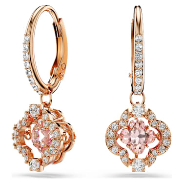 Una 水滴形耳環, 幸運草, 粉紅色, 18K 金（玫瑰金色）飾面 - Swarovski, 5516477