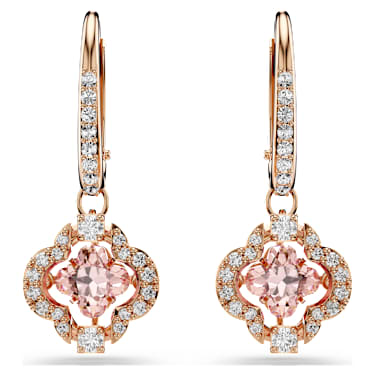 Długie kolczyki Una, Koniczyna, Różowe, Wykończenie z 18-karatowego różowego złota - Swarovski, 5516477