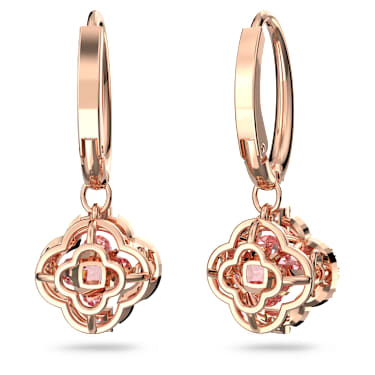 Una drop earrings, Clover, Pink, Rose gold-tone plated - Swarovski, 5516477