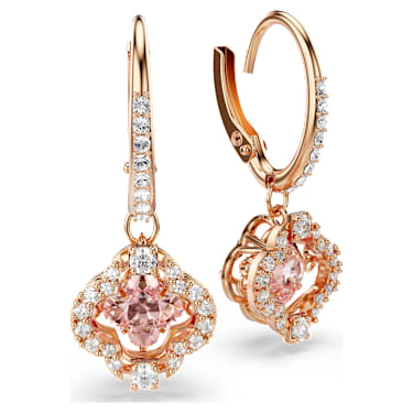 Długie kolczyki Una, Koniczyna, Różowe, Wykończenie z 18-karatowego różowego złota - Swarovski, 5516477