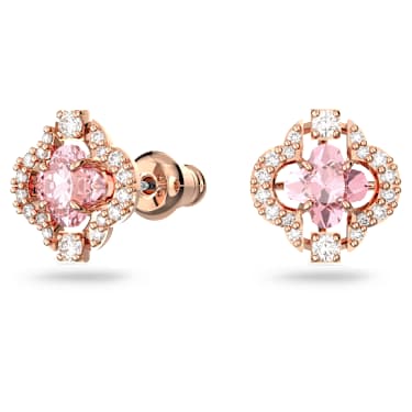 Komplet Una, Mešani rezi, Deteljica, Roza, V videzu rožnatega zlata 18K - Swarovski, 5516488