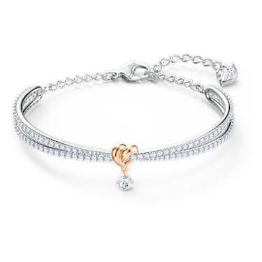 Pevný náramek Lifelong Heart, Srdce, Bílý, Povrchová úprava použitím směsi kovů - Swarovski, 5516544