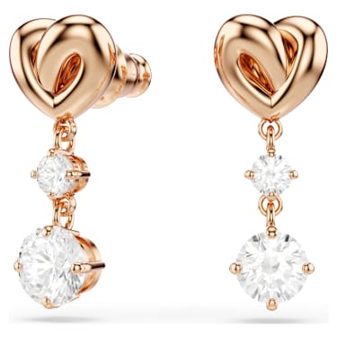 Brincos compridos Lifelong Heart, Coração, Branco, Acabamento em ouro rosa de 18 quilates - Swarovski, 5517942