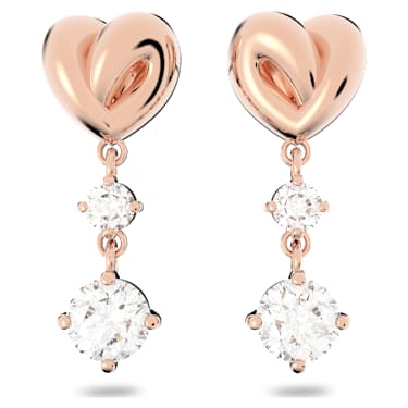 Visací náušnice Lifelong Heart, Srdce, Bílá, Pokoveno v růžovozlatém odstínu - Swarovski, 5517942