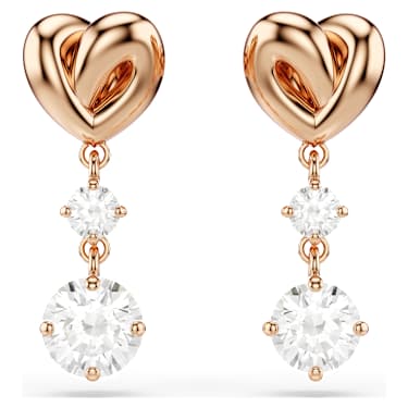 Viseči uhani Lifelong Heart, Srce, Beli, V videzu rožnatega zlata 18K - Swarovski, 5517942