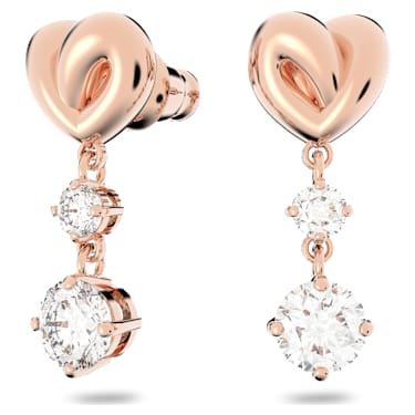 Visací náušnice Lifelong Heart, Srdce, Bílá, Pokoveno v růžovozlatém odstínu - Swarovski, 5517942