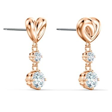 Lifelong Heart drop earrings, Heart, White, Rose gold-tone plated - Swarovski, 5517942