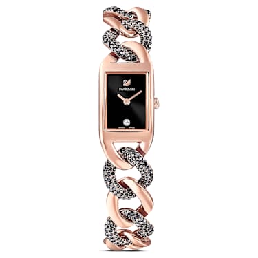 Cocktail Uhr, Schweizer Produktion, Pavé, Metallarmband, Schwarz 