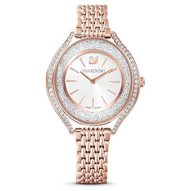 Ceas Crystalline Aura, Fabricat în Elveția, Brățară de metal, Nuanță roz-aurie, Finisaj în nuanță roz-aurie - Swarovski, 5519459