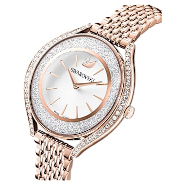 Ceas Crystalline Aura, Fabricat în Elveția, Brățară de metal, Nuanță roz-aurie, Finisaj în nuanță roz-aurie - Swarovski, 5519459