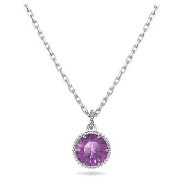 Birthstone pendant, Round cut, February, Purple, Rhodium plated - Swarovski, 5522773