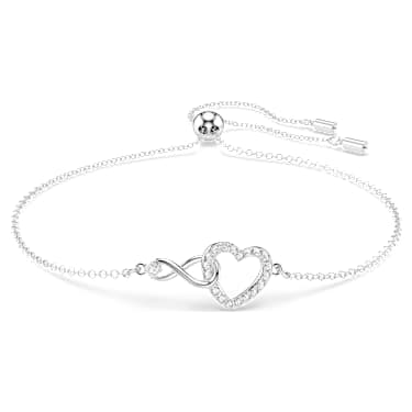 Swarovski Infinity bracelet, Infinity and heart, White, Rhodium plated