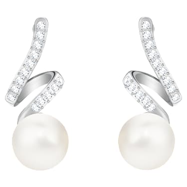 Cercei cu drop Gabriella, Albi, Placat cu rodiu - Swarovski, 5528447