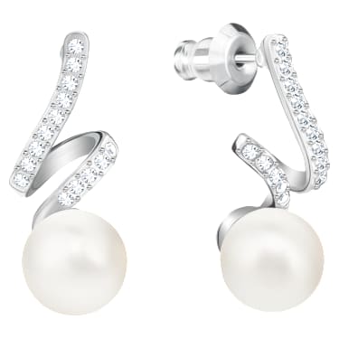 Pendientes Gabriella, Blancos, Baño de rodio - Swarovski, 5528447