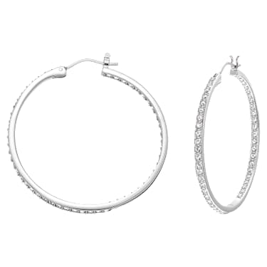 Obročasti uhani Sommerset, Beli, Prevleka iz rodija - Swarovski, 5528457