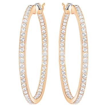 Cercei rotunzi Sommerset, Albi, Placat cu nuanță roz-aurie - Swarovski, 5528459