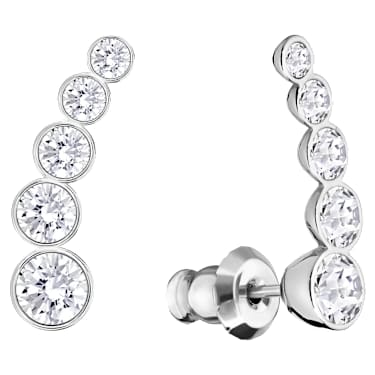 Harley 扣式耳環, 圓形切割, 白色, 鍍白金色 - Swarovski, 5528502