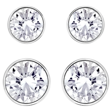 Harley stud earrings, Set (2), Round cut, White, Rhodium plated - Swarovski, 5528504