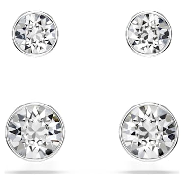 Uhančki Harley, Komplet (2), Okrogli rez, Beli, Prevleka iz rodija - Swarovski, 5528504