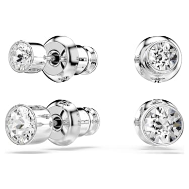 Harley stud earrings, Set (2), Round cut, White, Rhodium Harley stud earrings, Set (2), Round cut, White, Rhodium