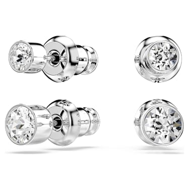 Peckové náušnice Harley, Sada (2),Kulatý výbrus, Bílá, Pokoveno rhodiem - Swarovski, 5528504
