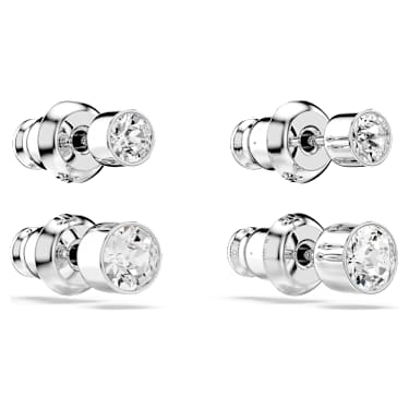 Peckové náušnice Harley, Sada (2),Kulatý výbrus, Bílá, Pokoveno rhodiem - Swarovski, 5528504