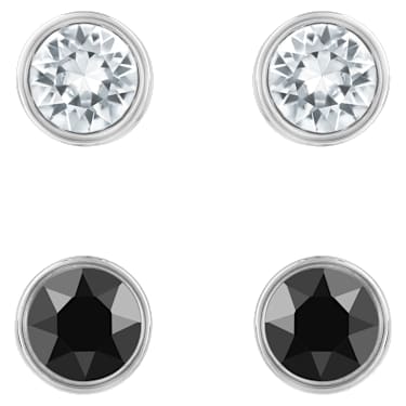Harley stud earrings Set 2 Round cut Black Mixed metal finish Swarovski