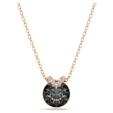Bella V pendant, Round cut, Gray, Rose gold-tone plated