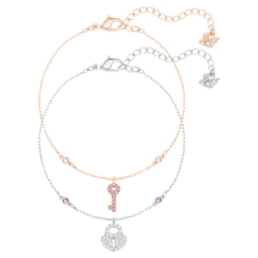 Crystal Wishes bracelet, Set (2), Lock, Pink, Mixed metal finish - Swarovski, 5529346