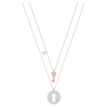 Crystal Wishes pendant, Set (2), Key, Pink, Mixed metal finish - Swarovski, 5529570