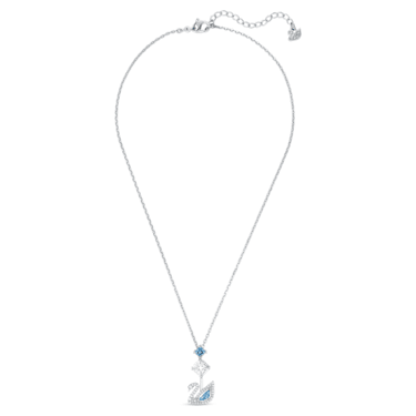 Dazzling Swan necklace, Swan, Blue, Rhodium plated | Swarovski
