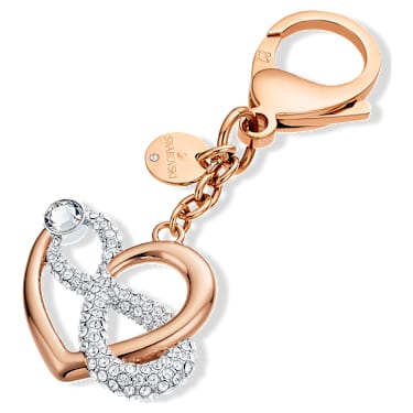 Swarovski スモールベルチャーム 証明書付き Infinite Handtaschen-Charm, Unendlichzeichen und Herz, Weiß, Metallmix