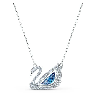 Collana Swan, Cigno, Blu, Placcato rodio - Swarovski, 5533397