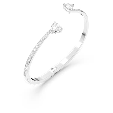 Attract Soul bangle, Heart, White, Rhodium plated