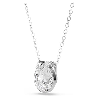 Bella V pendant, Round cut, White, Rhodium plated