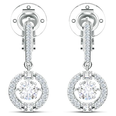 Uhani za pripenjanje Una, Mešani rezi, Beli, Prevleka iz rodija - Swarovski, 5543697
