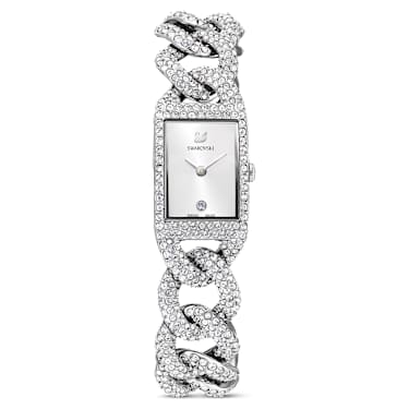 Cocktail watch, Swiss Made, Full pavé, Crystal bracelet, Silver Tone 