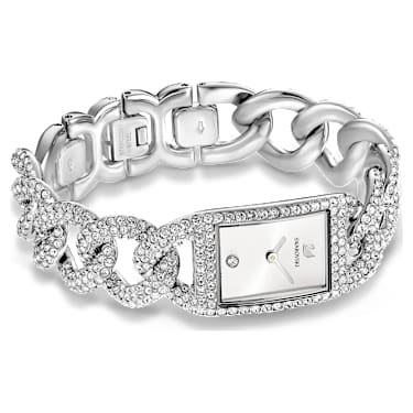 Cocktail horloge, Swiss Made, Volledig pavé, Kristallen armband, Zilverkleurig, Roestvrij staal - Swarovski, 5547617