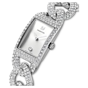 Cocktail watch, Swiss Made, Full pavé, Crystal bracelet, Silver 