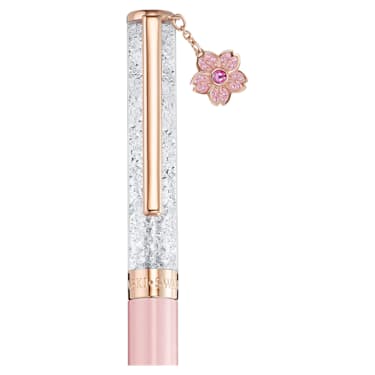 Stylo à bille Crystalline, Fleur, Rose, Laqué rose, placage de ton or rose - Swarovski, 5554983