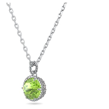 Birthstone pendant Round cut August Green Rhodium plated