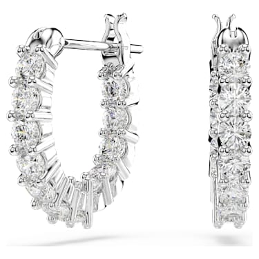 Kruhové náušnice Matrix Vittore, Kulatý výbrus, Bílá, Pokoveno rhodiem - Swarovski, 5562126