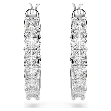Matrix Vittore hoop earrings, Round cut, White, Rhodium plated - Swarovski, 5562126