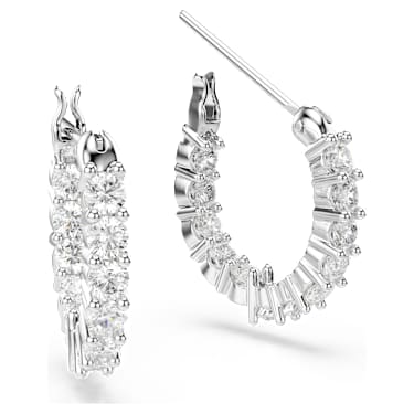 Matrix Vittore hoop earrings, Round cut, White, Rhodium plated - Swarovski, 5562126