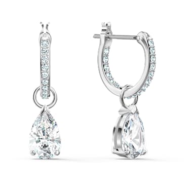 Stilla Attract drop earrings, Pear cut, White, Rhodium plated - Swarovski, 5563119