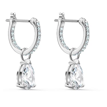 Stilla Attract drop earrings, Pear cut, White, Rhodium plated - Swarovski, 5563119