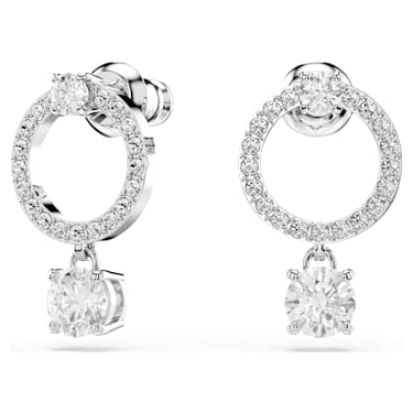 Attract 大圈耳環, 圓形切割, 白色, 鍍白金色 - Swarovski, 5563278